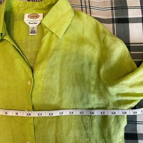 Talbots Button Up Blouse Too Womens Sz 10 Green Irish Linen Coastal Beach Soft - Picture 8 of 9